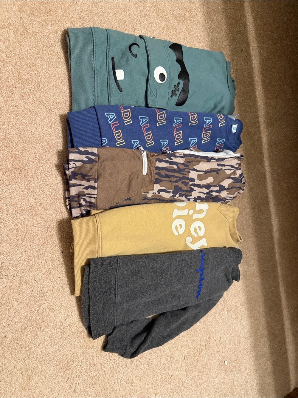 Kids Mixed Sweatshirt Bundle - Green Monster, Blue Logo, Camo, Yellow, Charcoal